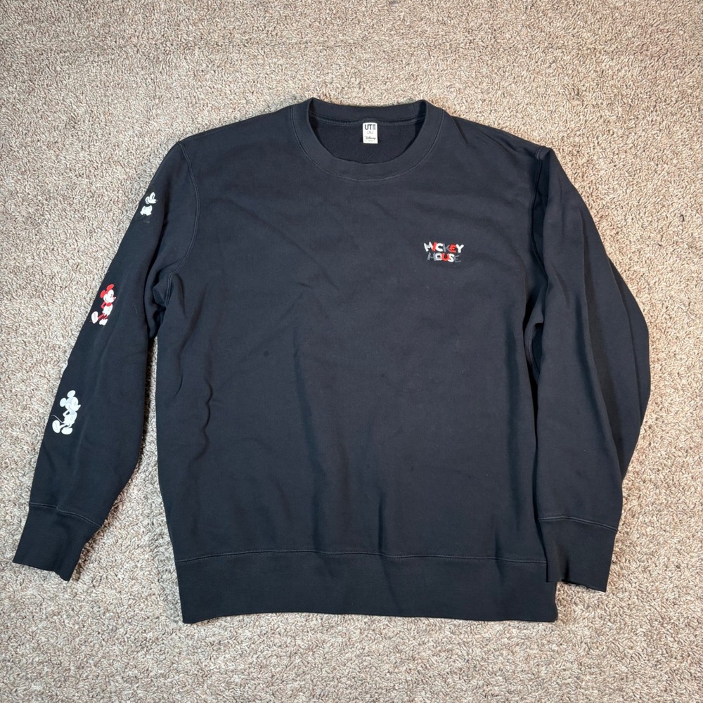 Uniqlo Disney Mickey Mouse Sweatshirt Pullover Graphic Print Black Size‎ L